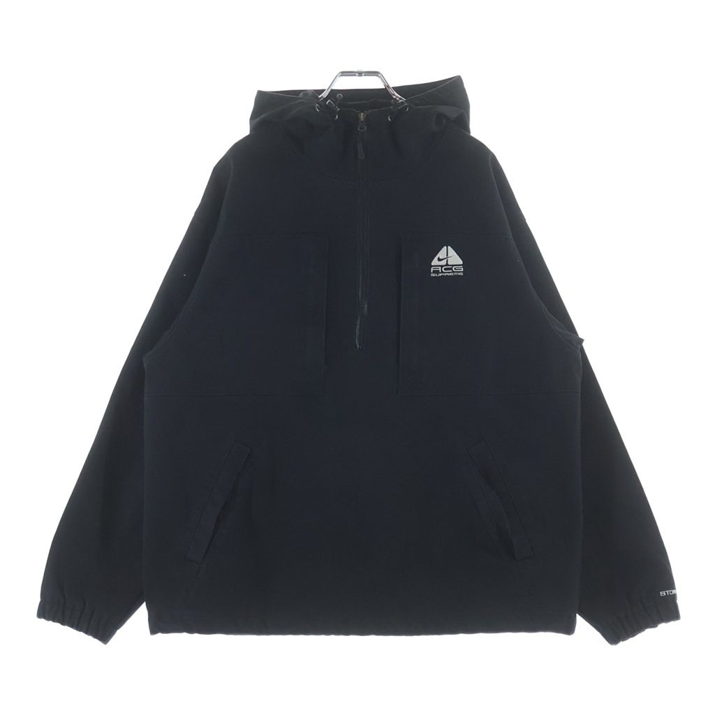 NIKE ACG (ナイキエーシージー) 22AW ×Denim Pullover シュプリーム ロゴ刺繍 デニム ハーフジップ プルオーバー パーカー ジャケット ブラック DO7198-010