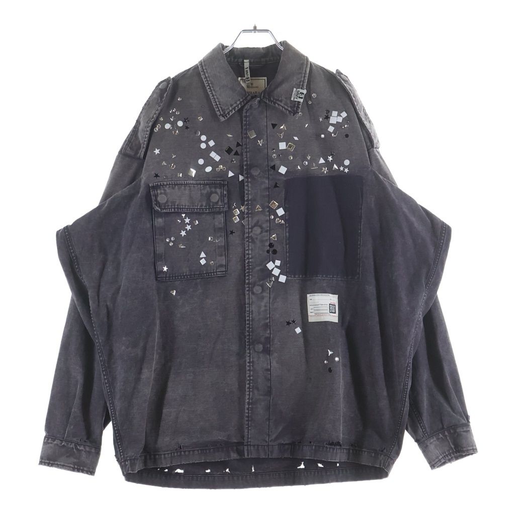 MAISON MIHARAYASUHIRO (メゾンミハラヤスヒロ) 25AW EMBELLISHED MILITARY SHIRTS ラインストーン ミリタリーシャツ 長袖シャツ グレー A15SH087