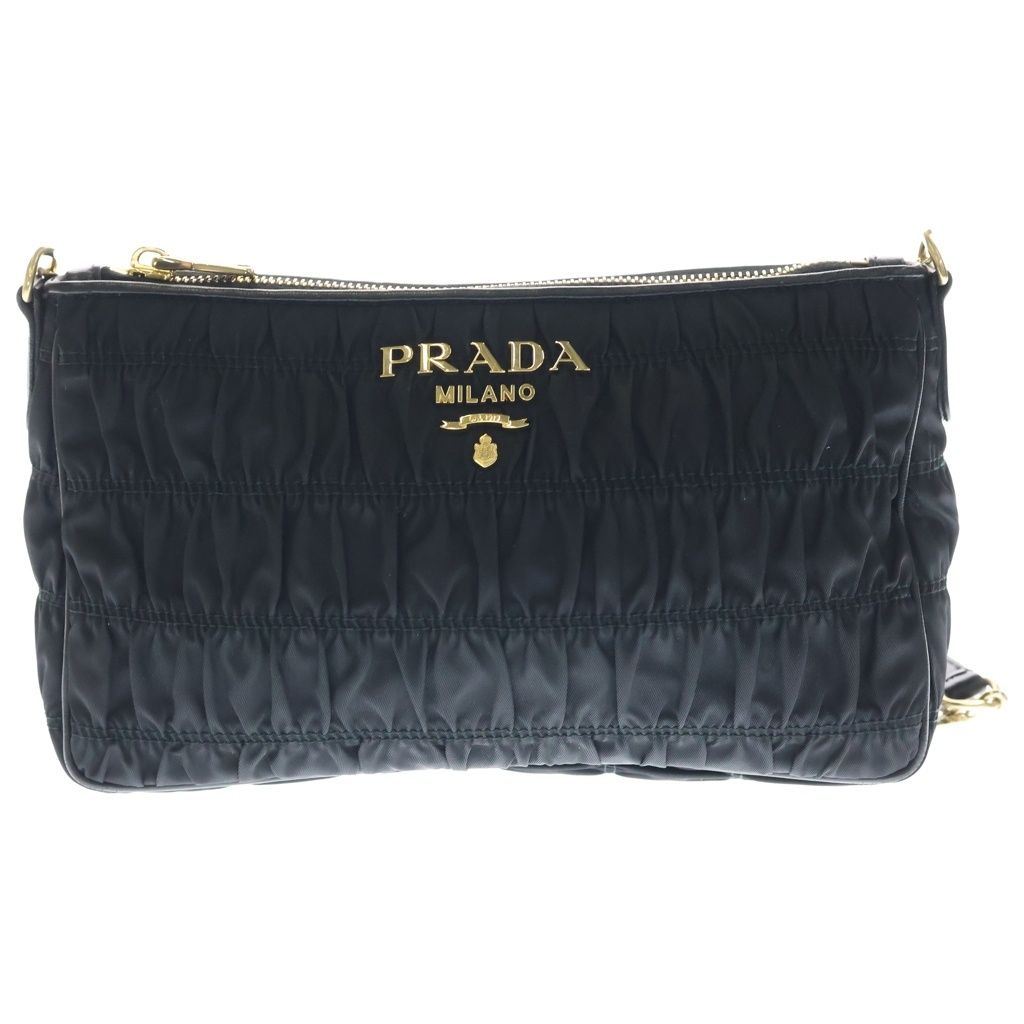 PRADA (プラダ) チェーン ショルダーバッグ ゴーフル ブラック ナイロン 1BH152