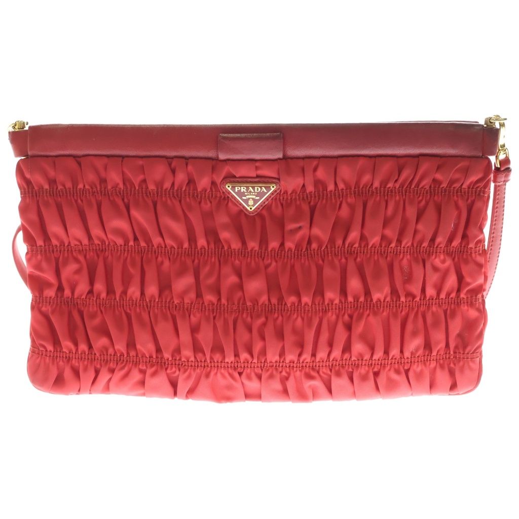 PRADA (プラダ) ショルダーバッグ サコッシュ ミニバッグ レッド ナイロン×レザー 1NI001 ゴールド金具