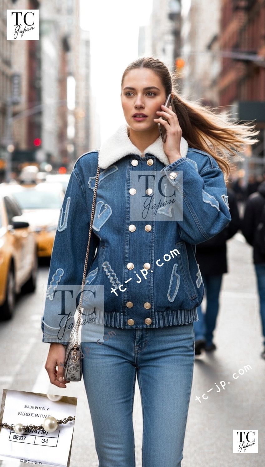 シャネル ジャケット コート CHANEL ブルー デニム ボア襟 アウター ココマーク ボンバージャケット カールラガーフェルド 超美品 34 36 38 シャネル ジャケット コート CHANEL ブルー デニム ボア襟 アウター ココマーク ボンバージャケット カールラガーフェルド 超美品 34 36 38