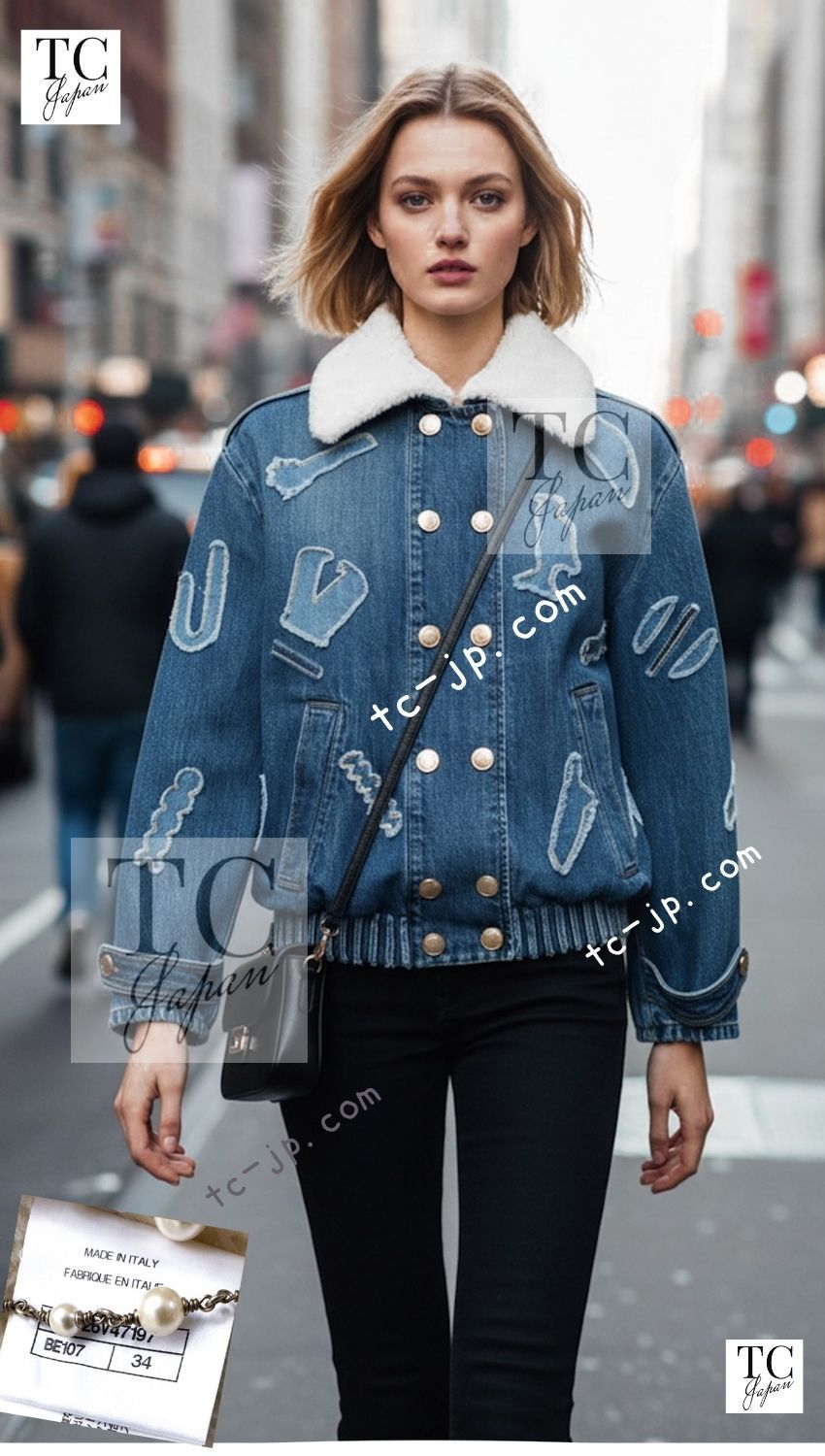 シャネル ジャケット コート CHANEL ブルー デニム ボア襟 アウター ココマーク ボンバージャケット カールラガーフェルド 超美品 34 36 38 シャネル ジャケット コート CHANEL ブルー デニム ボア襟 アウター ココマーク ボンバージャケット カールラガーフェルド 超美品 34 36 38