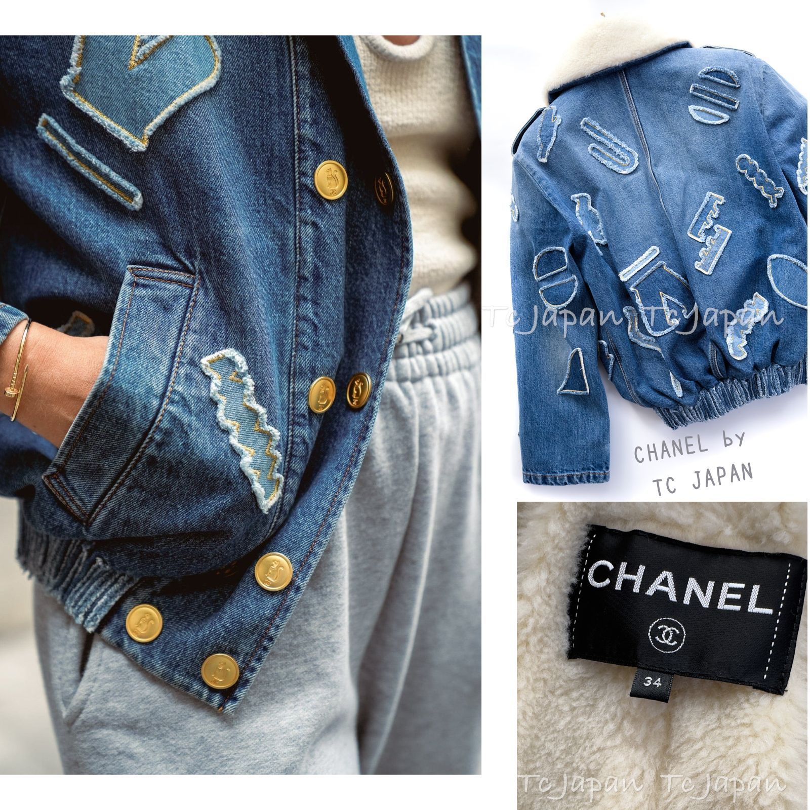 シャネル ジャケット コート CHANEL ブルー デニム ボア襟 アウター ココマーク ボンバージャケット カールラガーフェルド 超美品 34 36 38 シャネル ジャケット コート CHANEL ブルー デニム ボア襟 アウター ココマーク ボンバージャケット カールラガーフェルド 超美品 34 36 38