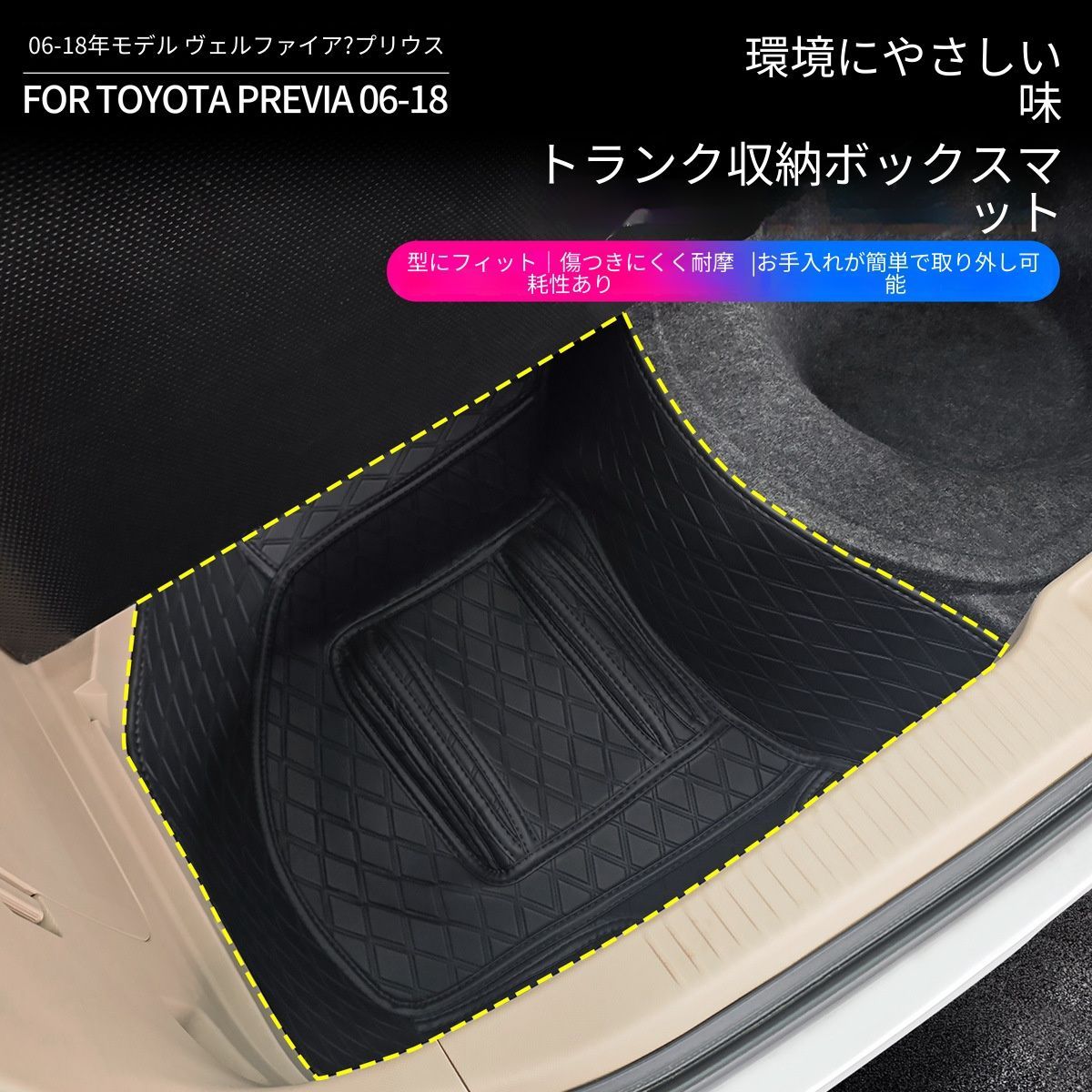 【送料無料】トヨタ プレビア 大霸王 Toyota PREVIA 2008-2016 対応 ラゲッジ収納マット トランク収納ボックスマット 高縁リアラゲッジパッド 防汚 防傷 耐摩耗ファイバーレザー仕様 ブラック 車内収納 内装アクセサリー