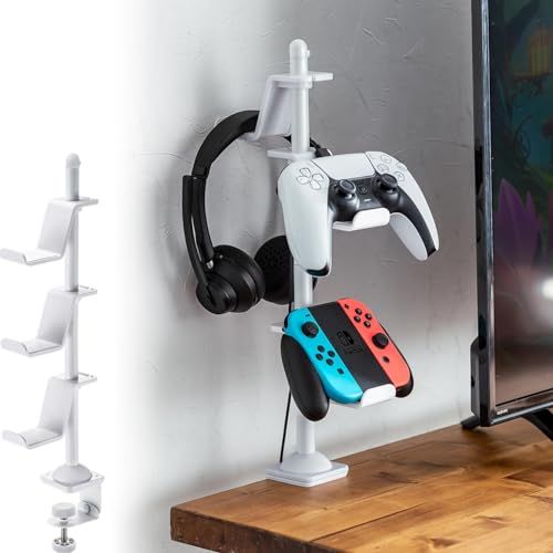 サンワダイレクト コントローラースタンド クランプ式 高さ2段階変更可能 22/40.5cm ヘッドホン スタンド ヘッドセット 卓上 収納 ホワイト 200-GAP012Was ae1739b8