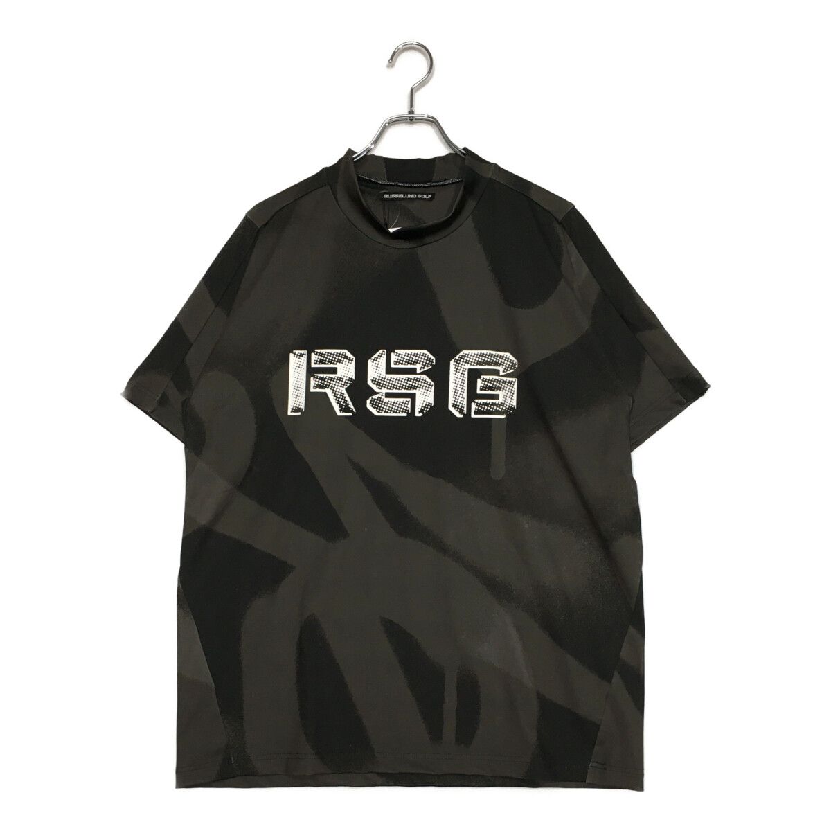 未使用品 メンズ ラッセルノ RUSSELUNO 半袖シャツ 6(LL) 黒×グレー系 モックネック 総柄