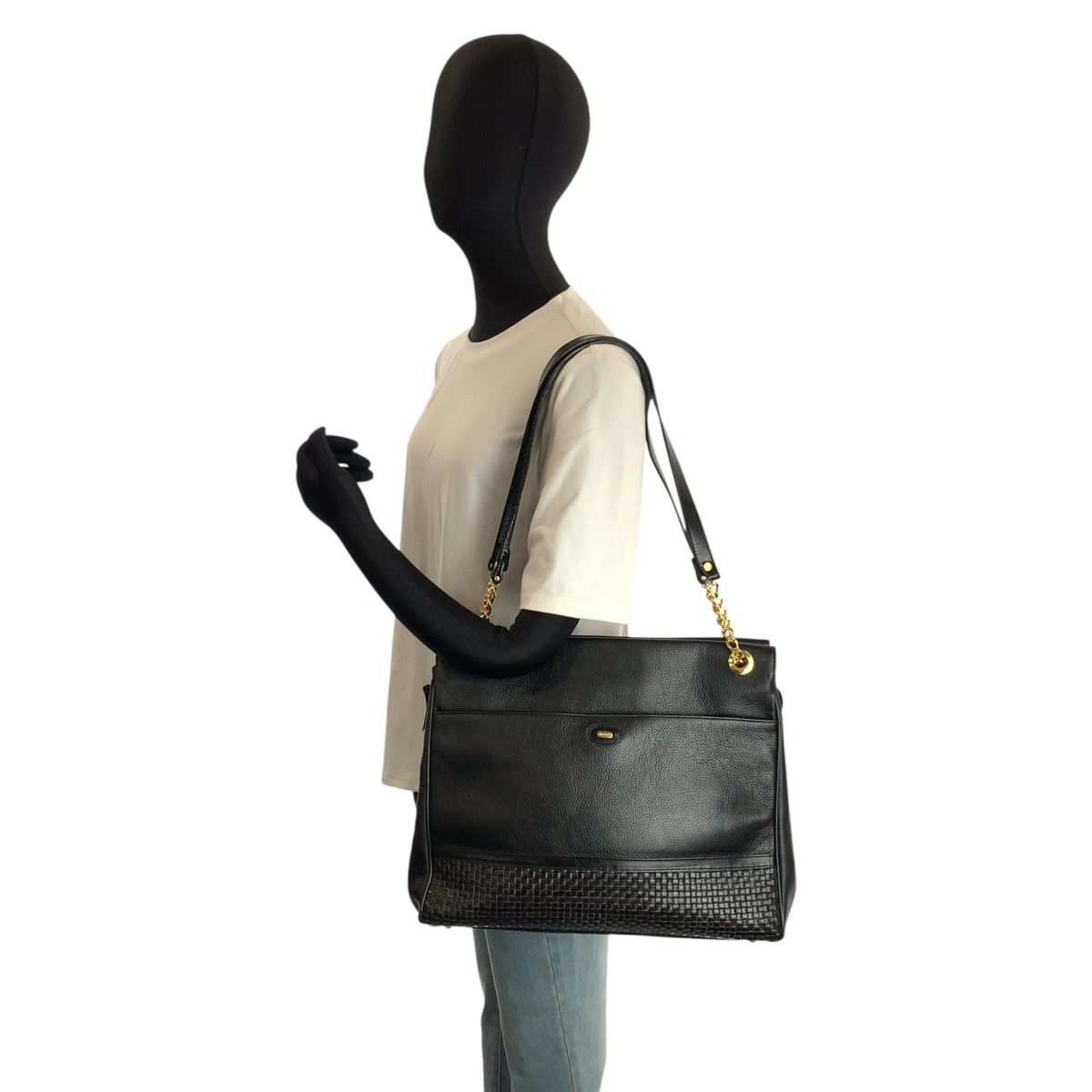 美品 BALLY バリー ブラック 黒 ゴールド金具 レザー トートバッグ チェーンショルダーバッグ レディース 602294【中古】