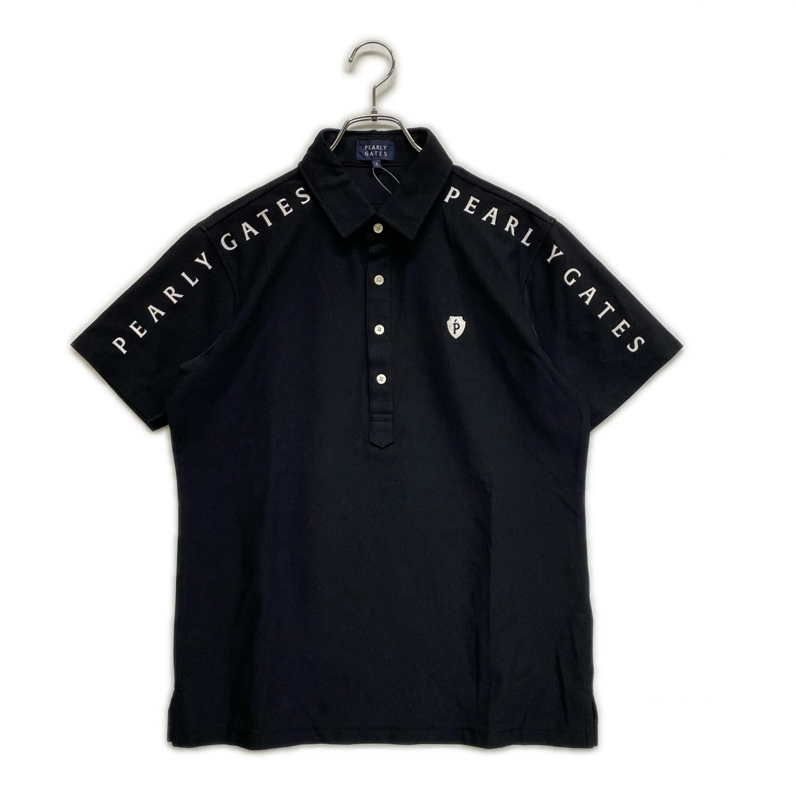 中古 メンズ パーリーゲイツ PEARLY GATES 半袖ポロシャツ 5(L) 黒 ブラック ゴシック調ロゴ ストレッチ