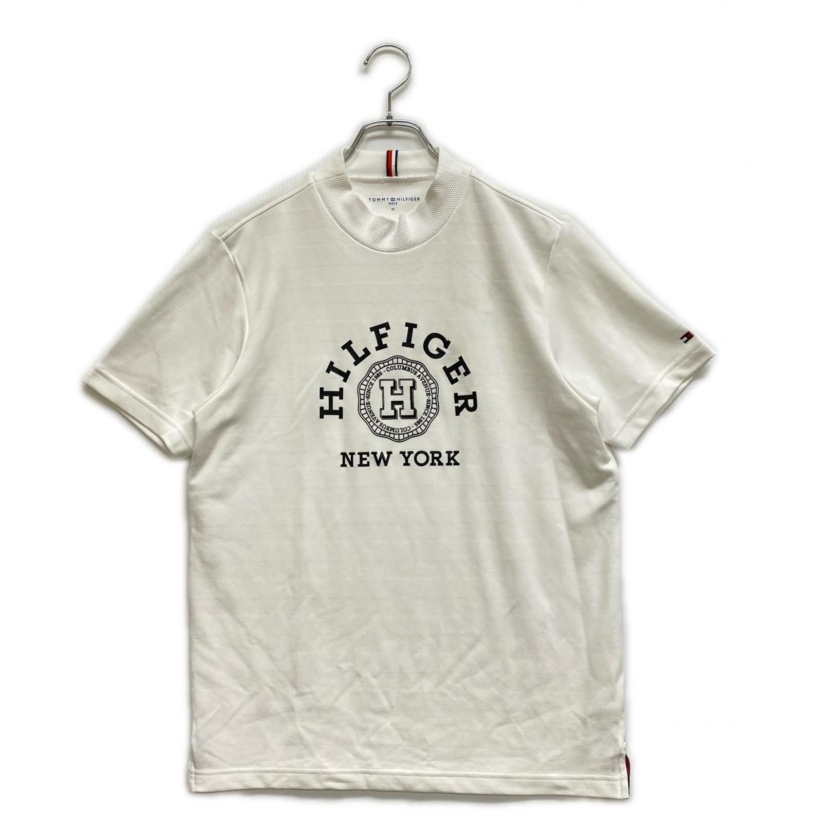 中古 メンズ トミーヒルフィガーゴルフ TOMMY HILFIGER GOLF 半袖シャツ M ホワイト モックネック ボーダー