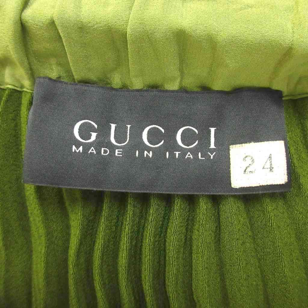 グッチ GUCCI プリーツスカート 24 緑 グリーン ギャザーウエスト