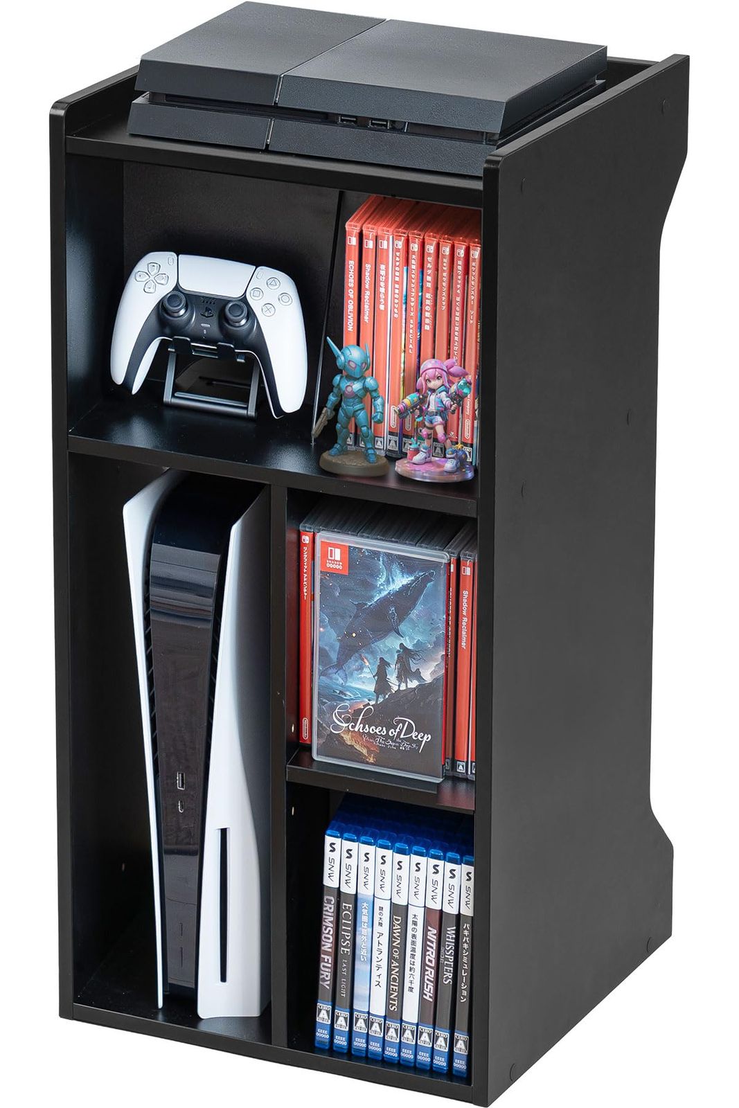 サンワダイレクト ゲーム機収納ラック 幅35×奥行34.5×高さ70cm 配線穴 PS5対応 収納ラック サイドワゴン ゲーム ブラック 100-CUBEG12BK/