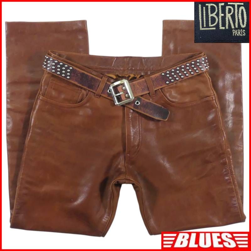 LIBERTO リベルト エドウィン レザーパンツ W32 茶 ブラウン 牛革 本革 メンズ 革パンツ 本皮 レザーパンツ_ウエスト78cmから82cm一覧←SEULB屋着古← HS639