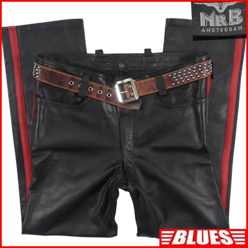 MRB AMSTERDAM エムアールビーアムステルダム レザーパンツ L レッドライン 股ジップ バイク ライディング 本革 メンズ 革パンツ 本皮 レザーパンツ_ウエスト88cmから92cm一覧←SEULB屋着古← HS641