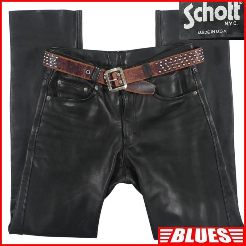 Schott ショット レザーパンツ W32 本革 ブラック USA製 バイク ライディング 革パンツ 90s ヴィンテージ 本皮 レザーパンツ_ウエスト78cmから82cm一覧←SEULB屋着古← HS632