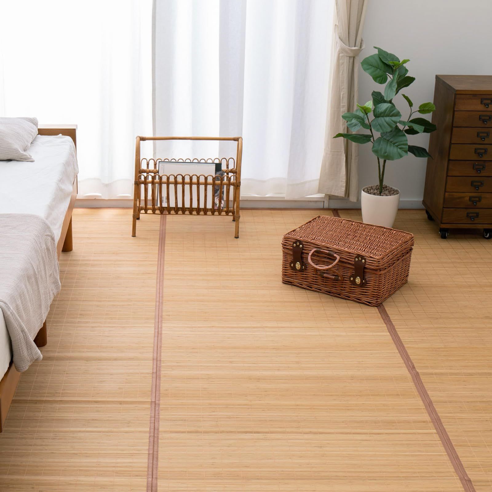 萩原 竹ラグ ブラウン 江戸間8畳 約348×352cm 「葉月」 折りたためる 無地 シンプル 竹 ひんやり 夏ｍａ