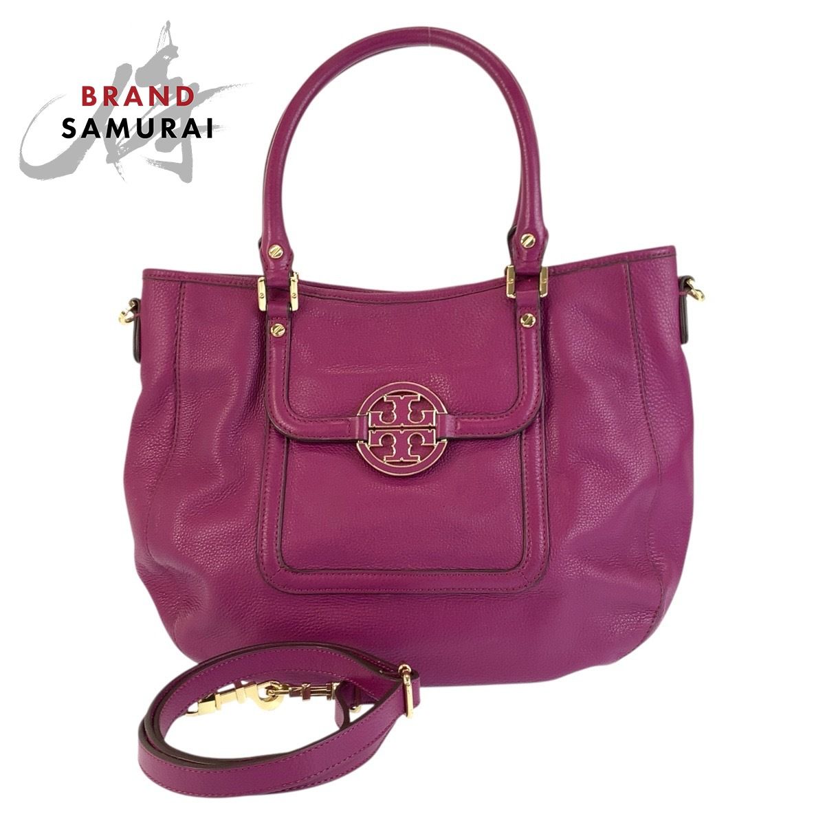 Tory Burch トリーバーチ パープル ゴールド金具 レザー トートバッグ ショルダーバッグ 2way レディース 602108【中古】