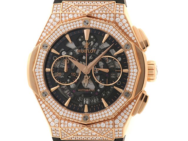 HUBLOT ウブロ クラシック・フュージョン アエロフュージョン クロノグラフ オーリンスキー 525.OX.0180.RX.1704.ORL19 腕時計 K18ピンクゴールド/パヴェダイヤモンド ブラック文字盤 自動巻き メンズ【中古】【472】SJ