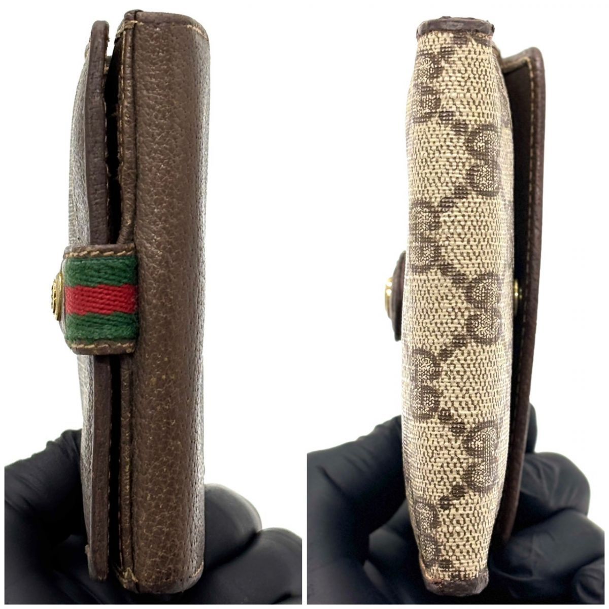 静かに惹かれる】 GUCCI 二つ折り財布 GGスプリーム シェリーライン
