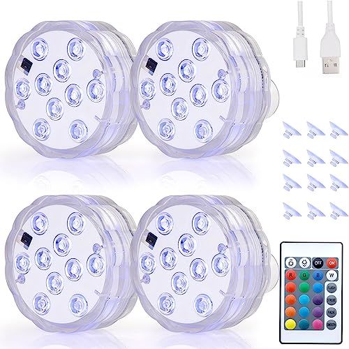 LED潜水ライト RGBリモコン付き USB充電式 バスライト 水中ライト 配線不要 水槽照明 お風呂 水族館 花瓶 庭 ガーデン 池 結婚式 パーティー 景観装飾 アウトドア 4点セットso 50e69dbb