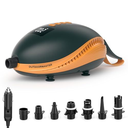 OUTDOORMASTER 電動エアーポンプ 20psi 電気高圧DC12V 空気入れ ポータブルポンプ インフレータブル SUP用 日光可読LCD 数値表示 液晶スクリーン 自動停止機能 過熱保護機能 運転中操作可能 日本語説明書付きso befc177c