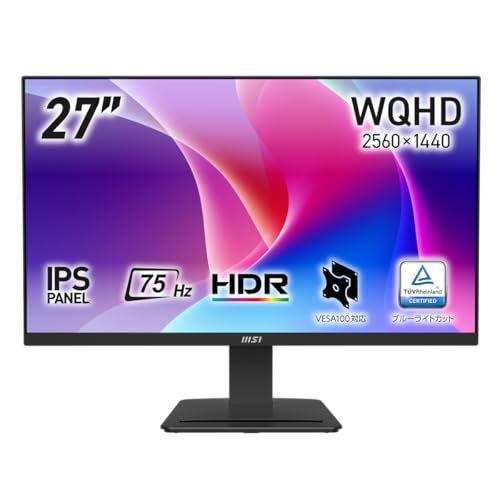 MSI ビジネスモニター 27インチ WQHD IPSパネル 75Hz 1ms（MPRT） HDMI 2.0b DP1.2a VESA100 MSI Power Link連動 Eye-Q Check メーカー3年保証 PRO MP273Q E7t
