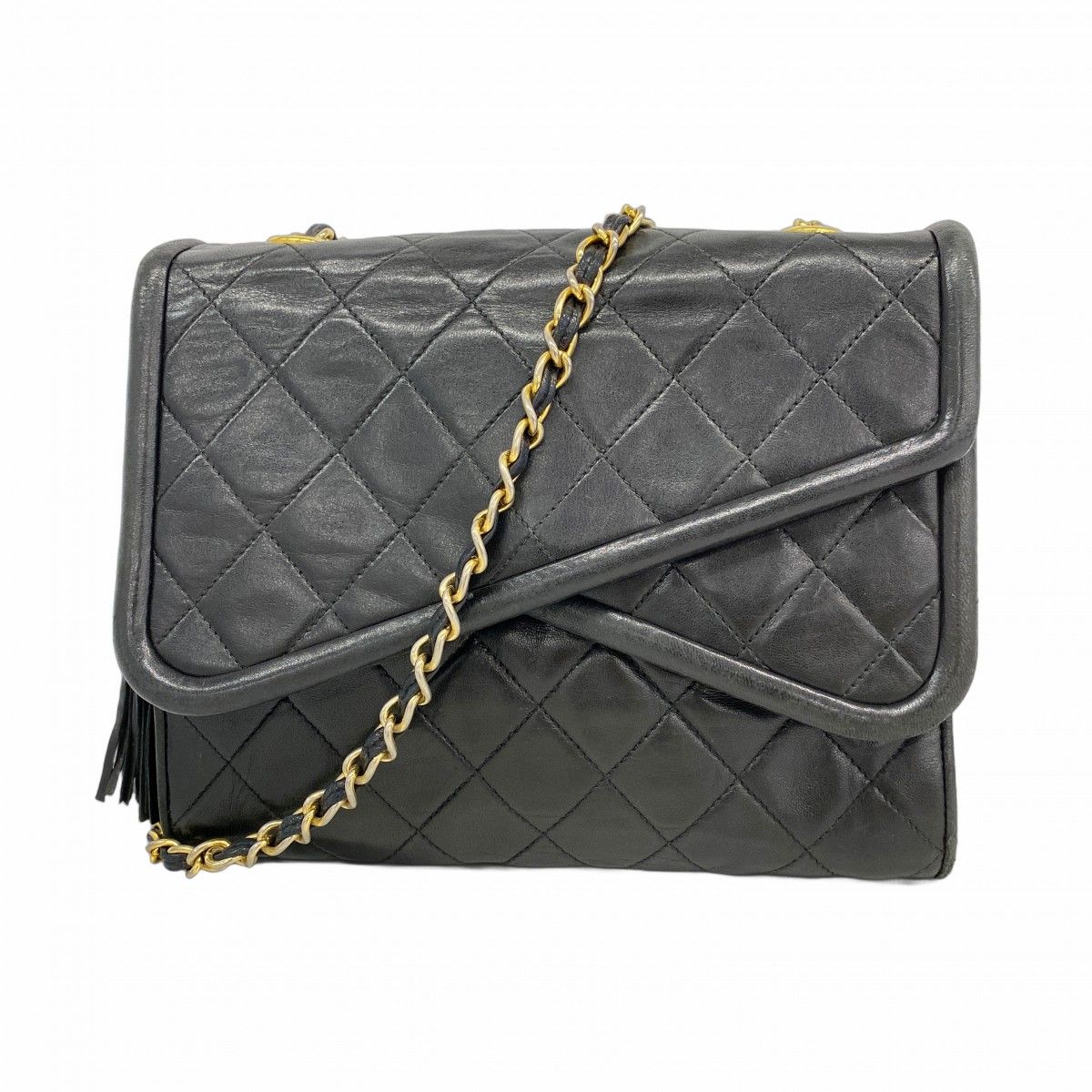 【6ea0181】シャネル ショルダーバッグ マトラッセ ラムスキン ブラック ゴールド金具【中古】レディース