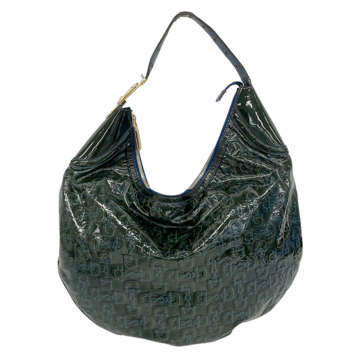 【6eb0892】グッチ ショルダーバッグ ホースビット 145767 エナメル グリーン シャンパンゴールド金具【中古】レディース