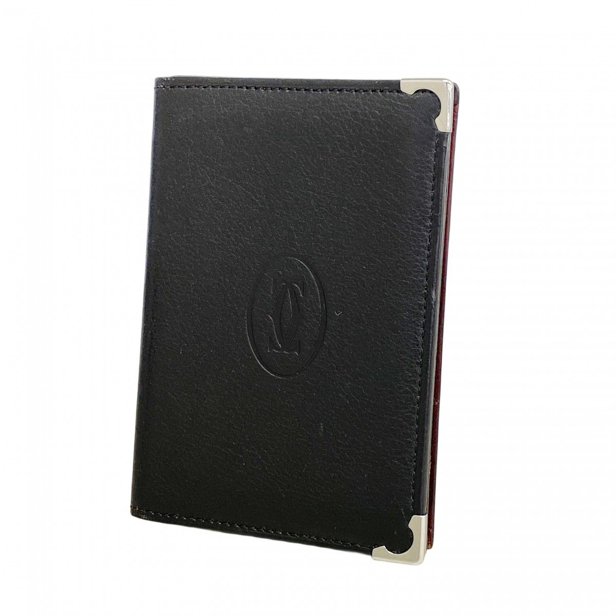 【6eb0928】カルティエ カードケース カボション レザー ブラック シルバー金具【中古】メンズ レディース ユニセックス