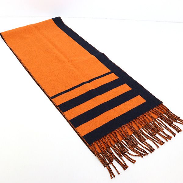 HERMES エルメス マフラー ラブストーリー オレンジ ネイビー カシミヤ