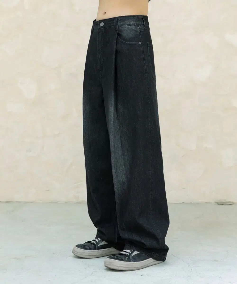 BEGIN202 ワンタック ワイドデニムパンツ ウォッシュド B