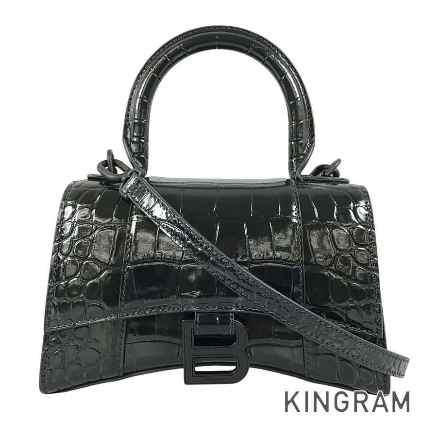 バレンシアガ BALENCIAGA アワーグラス XS 592833 1LR67 1000 レザー ハンドバッグ sst【中古】