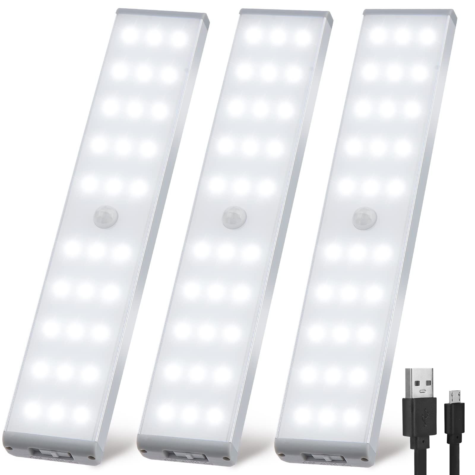 LED バーライト USB キッチン センサーライト 室内 3ピース 20CM 高輝度 冷たい白色光 Adoric 直管形 ライトバー テープ /磁石が搭載され いかなる金属に貼り付けることが可能 バッテリー駆動とUSB駆動のオプションがあり 89ed9f8c