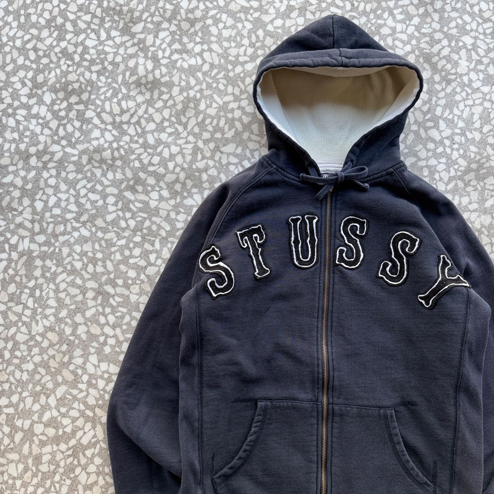 STUSSY / double face zip hoodie sizeM オールドステューシー　ダブルフェイス　肉厚ジップパーカー　アーチロゴ　ストリート　フェード　sk8　ショーン　高円寺　裏原