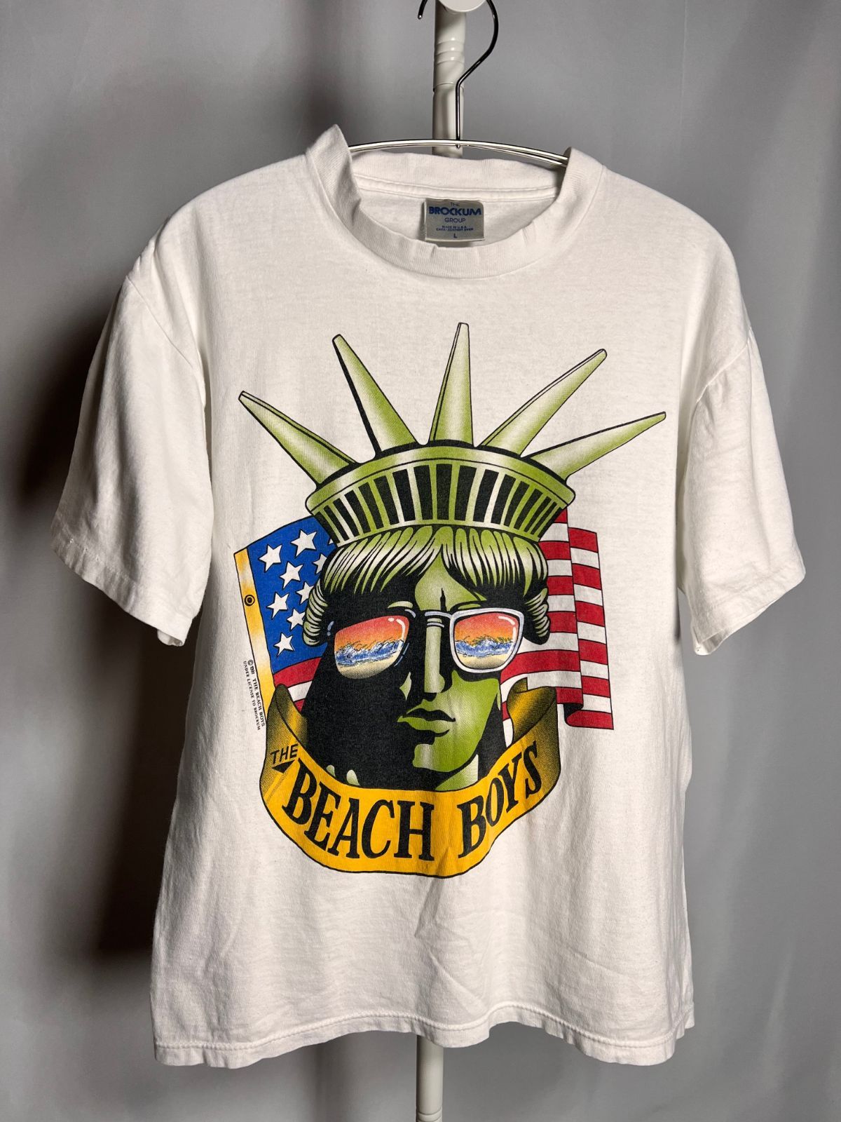 ザビーチボーイズ プロモーションT　90s クランチャーズ　自由の女神　ダブルネーム　コラボ　企業Ｔシャツ　宣伝　アドT　古着　ヴィンテージ ビンテージ　当時物　MADEINUSA　アメリカ製　USA製　シングルステッチ