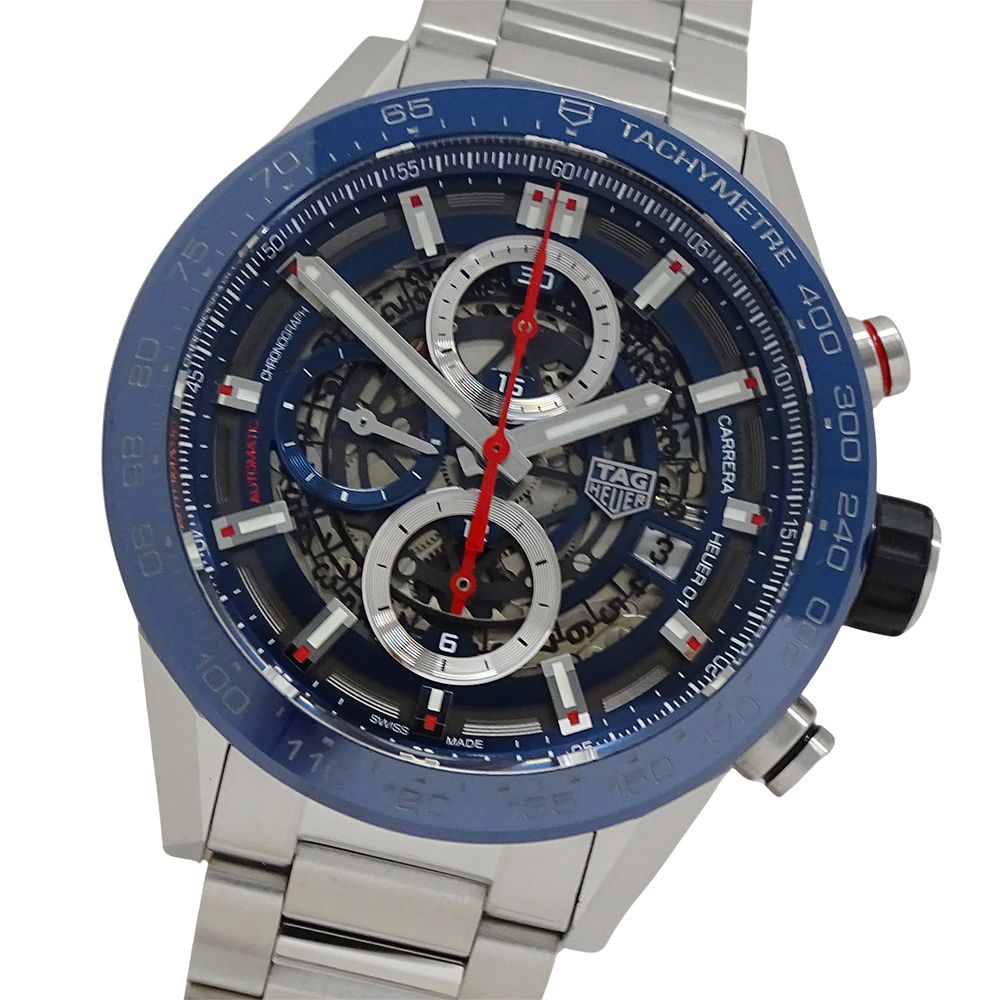 タグホイヤー TAG Heuer カレラ CAR201T-0 時計 メンズ ブランド キャリバーホイヤー01 クロノグラフ 自動巻き AT ステンレス SS シルバー ブルー スケルトン 磨き済み 【中古】 200,970円