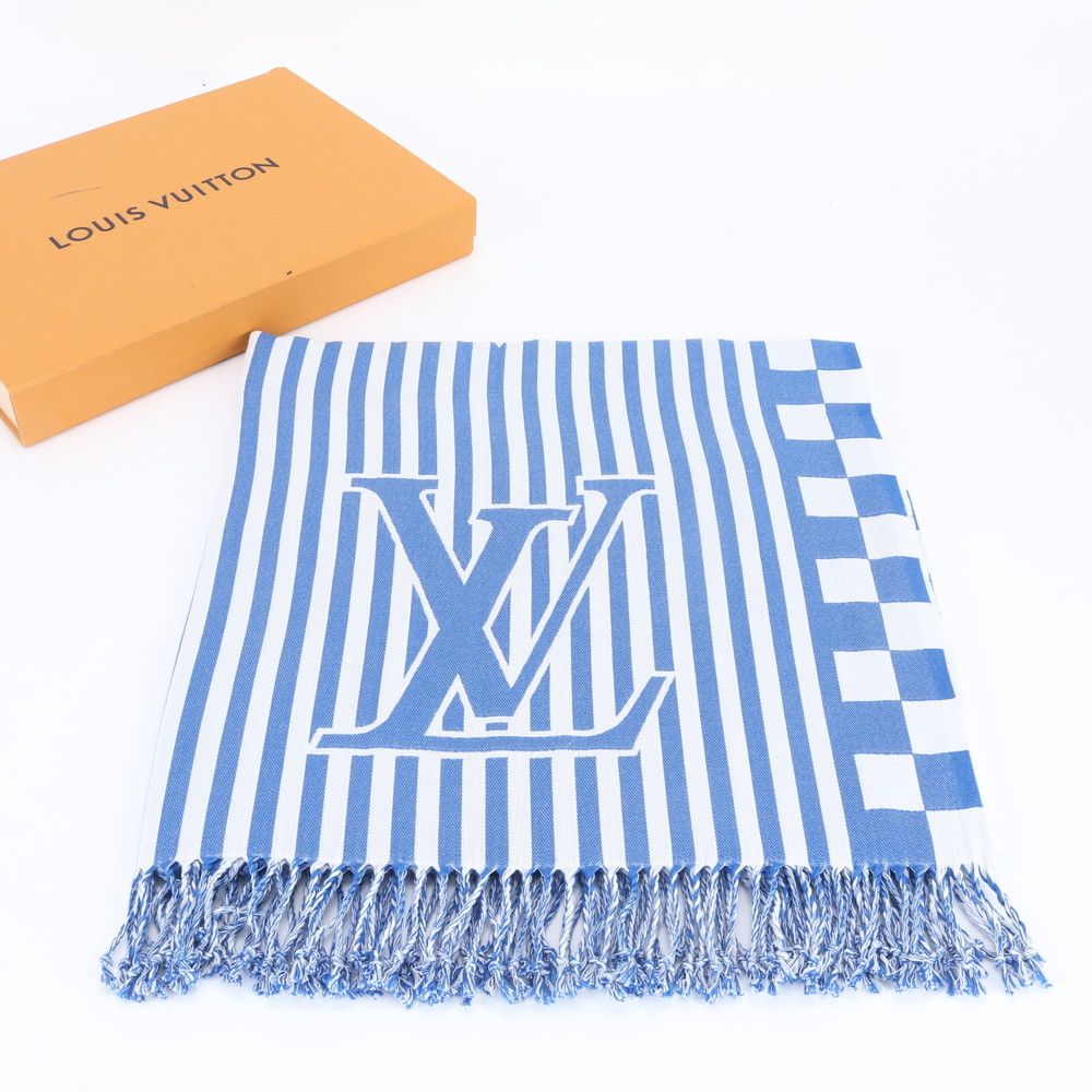 美品 ルイヴィトン タグ付 ビーチブランケット LV グラフィカル M78404 フリンジ ブルー レディース メンズ RBM DZ26-10【中古】