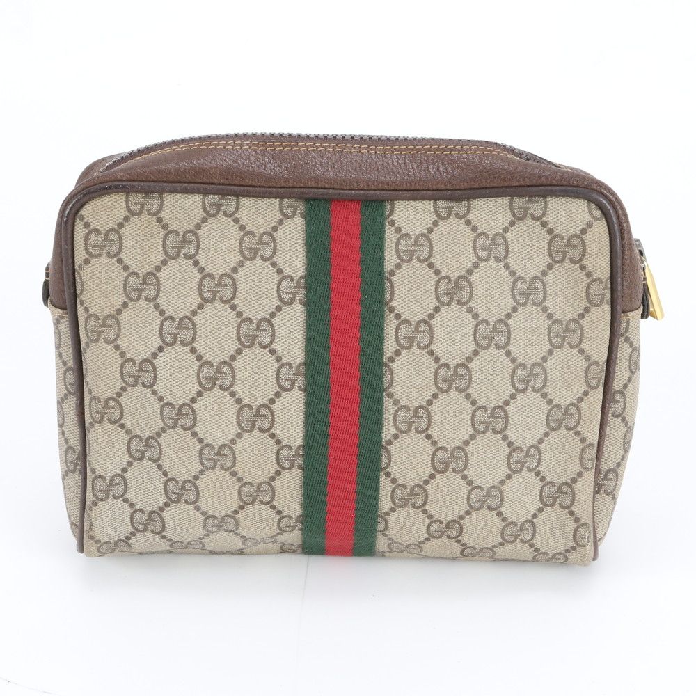 【美品】GUCCI　グッチ　セカンドバッグ　ポーチ　GG柄　シェリーライン 美品 グッチ GGスプリーム シェリー ライン レザー セカンドバッグ