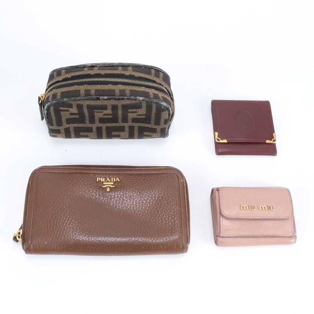 まとめ 4点 セット プラダ フェンディ ミュウミュウ カルティエ ポーチ 三つ折り 財布 長財布 本革 レディース RBM DZ26-4【中古】