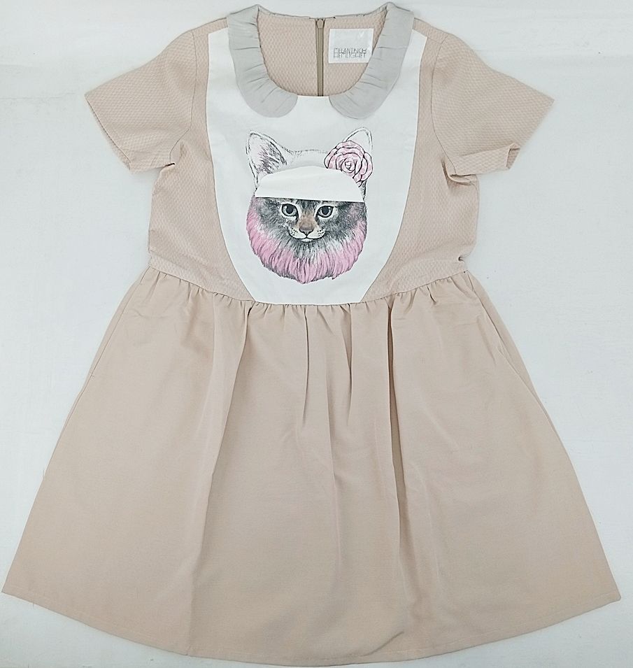 未使用品 MELANTRICK HEMLIGHET×ヒグチユウコ メラントリックヘムライト 猫 ねこ ワンピース タグ付き サイズ38 ライトベージュ [M-7158]