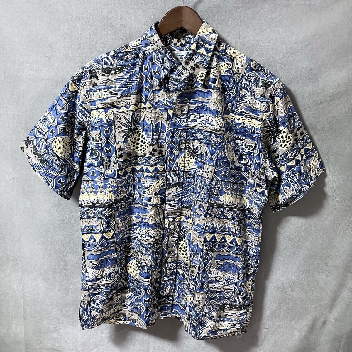 reyn spooner レインスプーナー 90's vintage ビキニタグ ハワイアン バティック 総柄 プリント アロハ シャツ size.M ブルー Hawaii USA製