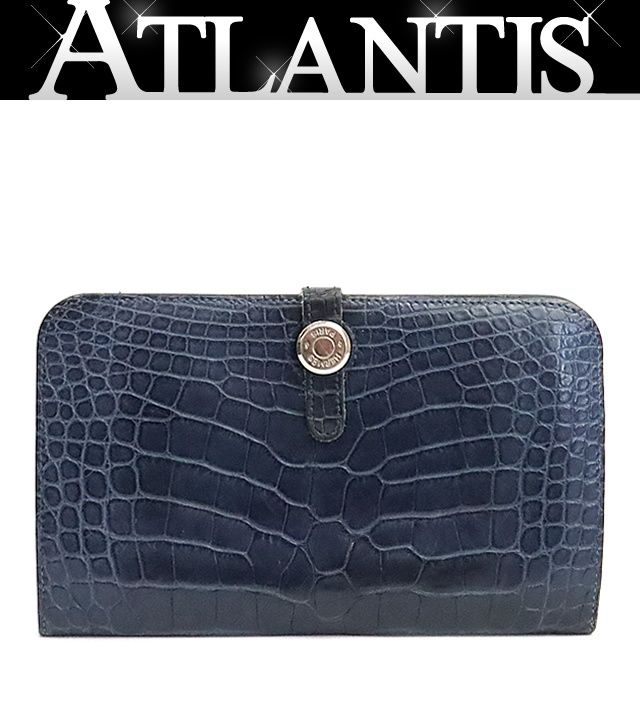 【広尾店】 エルメス HERMES ドゴンGM クロコダイルアリゲーター ブルーブライトン SV金具 □K刻印(2007年) 【19089】