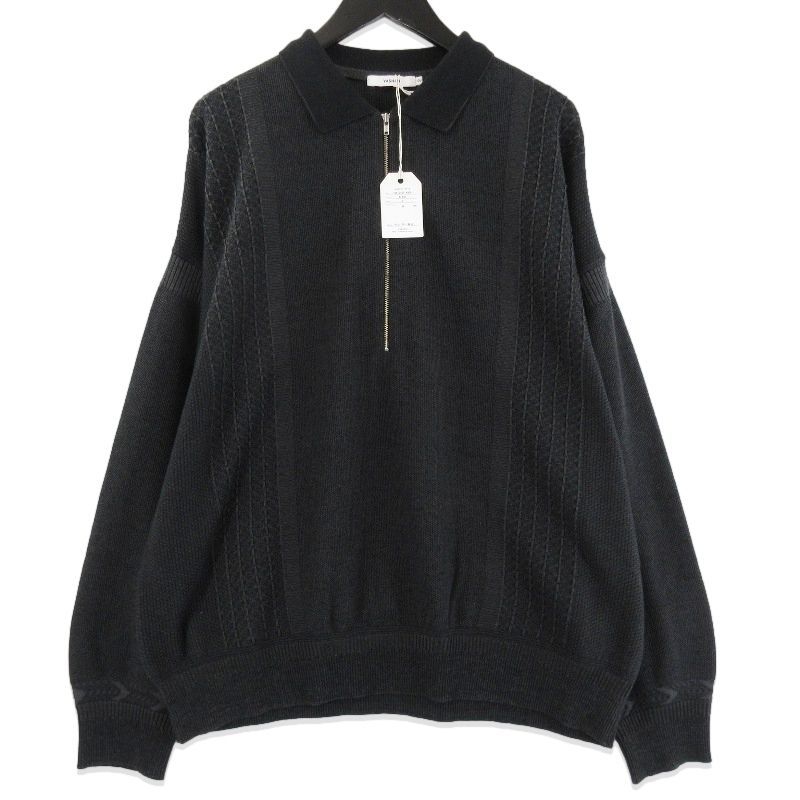 未使用 YASHIKI ヤシキ Kanto ZIp Polo YSK-26SS-KN06 款冬 カントウジップポロ 長袖ポロシャツ ハーフジップ BLACK 2 71015629