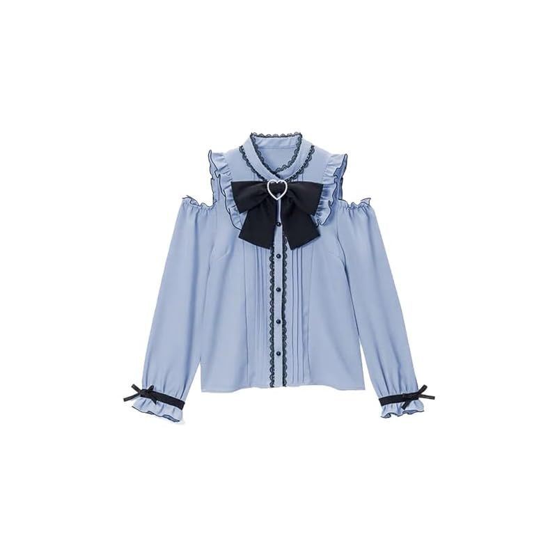 【新品】 [SUNNYSTEP] ブラウス シャツ 大きいサイズ【S~6Lサイズ】肩出し 地雷 リボン 病み かわいい ピンク ブラック 黒 ホワイト 白 ボウタイ レース ロリータ フリル 量産型 地雷系 レディース ロリィタ トップス 長袖 ハート (JP