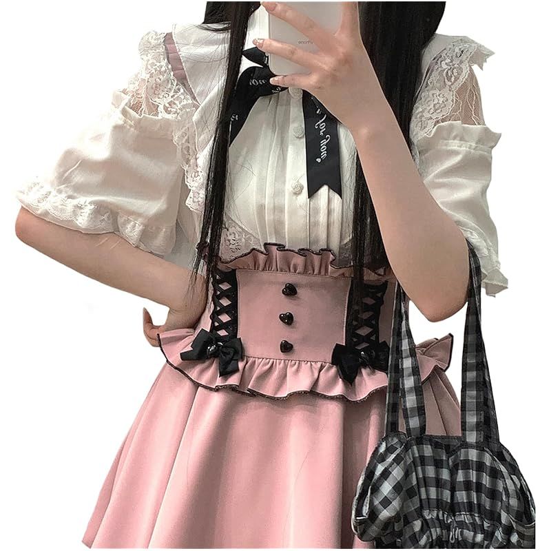 【新品】 [ＸＨＳＵＫＡＤＯ] ブラウス レディース レース 半袖 肩出し 花柄 リボン フリル オープンショルダー 切り替え 蝶結び フェミニン 可愛い 薄手 服 おしゃれ 2層 大人 ギャル お嬢様 シャツ ロリータ 春 夏 ホワイト