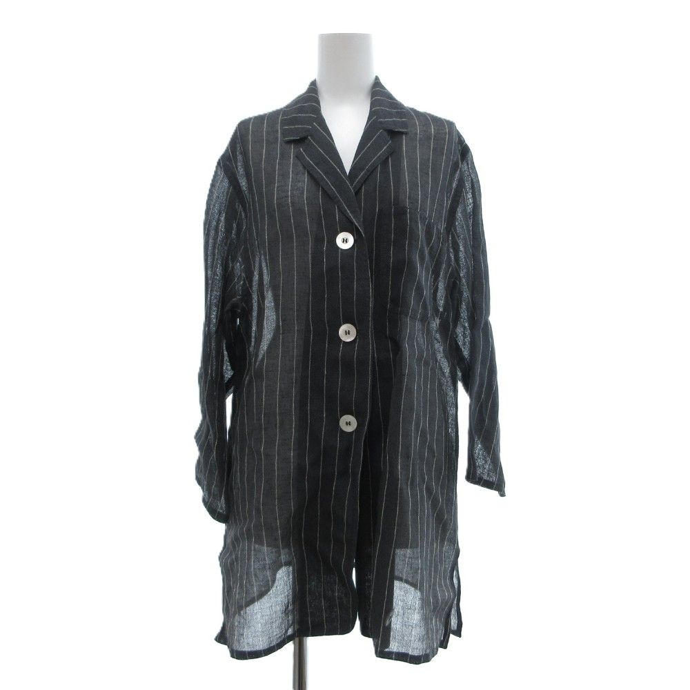 マックスマーラ MAX MARA ジャケット ロング丈 リネン 薄手 ストライプ 42 グレー 春夏 SX ■ECG004