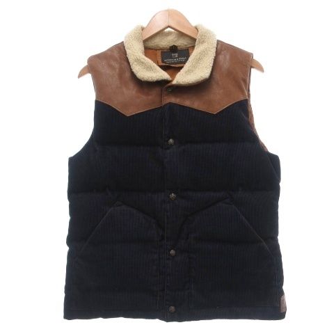スコッチ&ソーダ SCOTCH & SODA ダウンベスト 本革 ボア襟 レザーヨーク キルティング S 紺 ネイビー 茶色 ブラウン /SD ■ECF004
