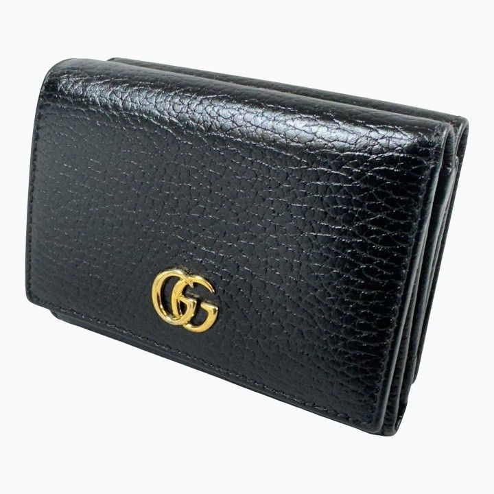 【美品】GUCCI グッチ GGマーモント コンパクト Wホック 三つ折り 財布 474746 ブラック