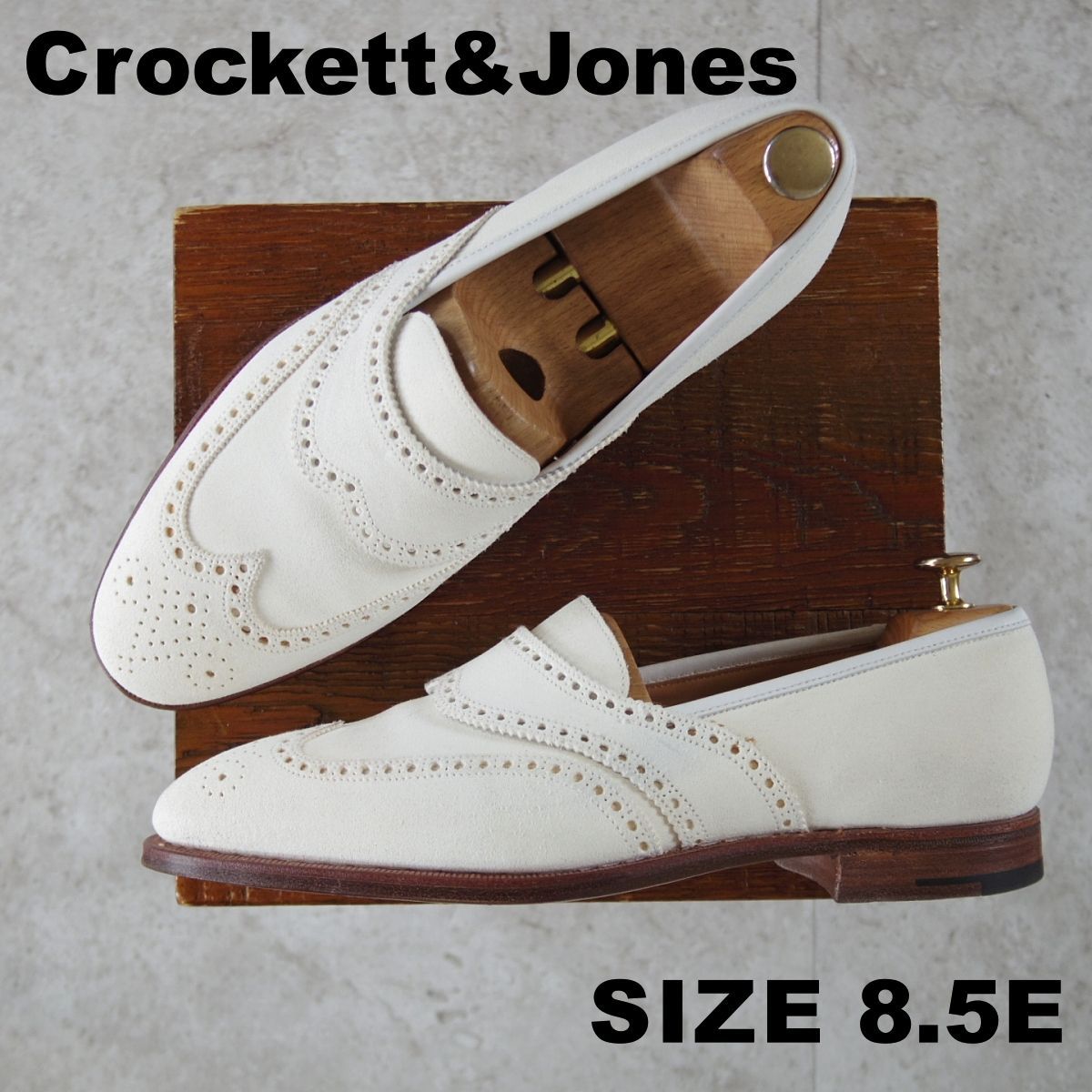 極美品★クロケット&ジョーンズ 8.5E【マスターロイド★MARLBOROUGH/ローファー】フルサドル/スエード/白/Crockett&Jones★o815