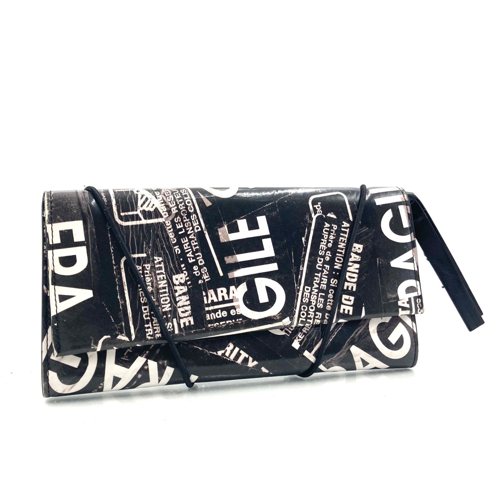 ■美品■希少■MM6 MAISON MARGIELA　エムエムシックス メゾンマルジェラ　FRAGILE　長財布 ロングウォレット　ダメージ加工風グラフィティ　ブラック×ホワイト　タグあり　イタリア製　高級　ラグジュアリー　ハイブランド　2018年