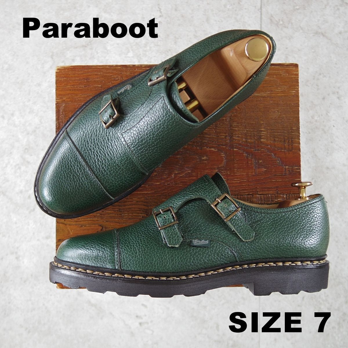 極美品★パラブーツ SIZE 7【定価￥96,800-★ウィリアム/WILLIAM】マルシェソール/ダブルモンク/グレインレザー/VERT/Paraboot★o817